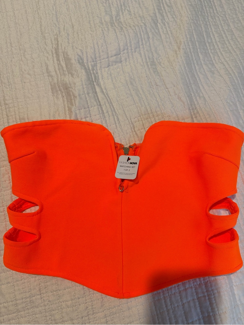 Fashion Nova Neon Orange Strapless Cutout Tank Top